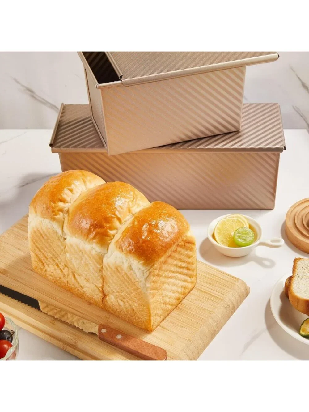 Non-Stick Pullman Loaf Pan with Lid, 1 lb Capacity, Carbon Steel Bakeware for